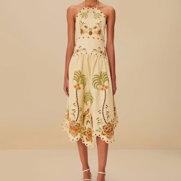 FARM Rio Beige Midi Dress with Floral and Palm Patterns - Picture 3 of 6